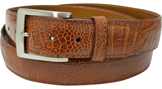 Cognac Ostrich Leg Designer High End Leather Belt 1.50" Wide