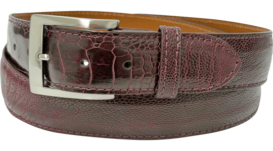 Burgundy Ostrich Leg Designer High End Leather Belt 1.50" Wide