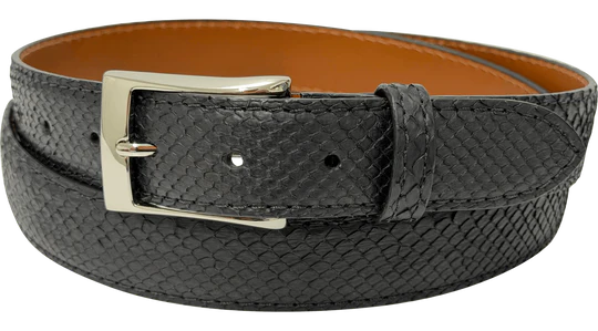 Black Python Snake Skin Designer High End Leather Belt 1.25" Wide