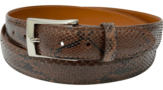 Brown Python Snake Skin Designer High End Leather Belt 1.25" Wide