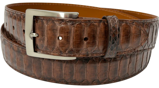 Brown Large Scale Python Snake Skin Designer High End Leather Belt 1.50" Wide