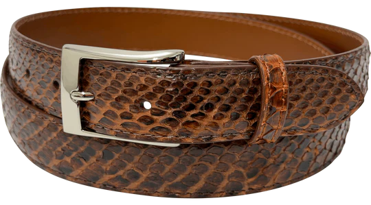 Cognac Python Snake Skin Designer High End Leather Belt 1.25" Wide
