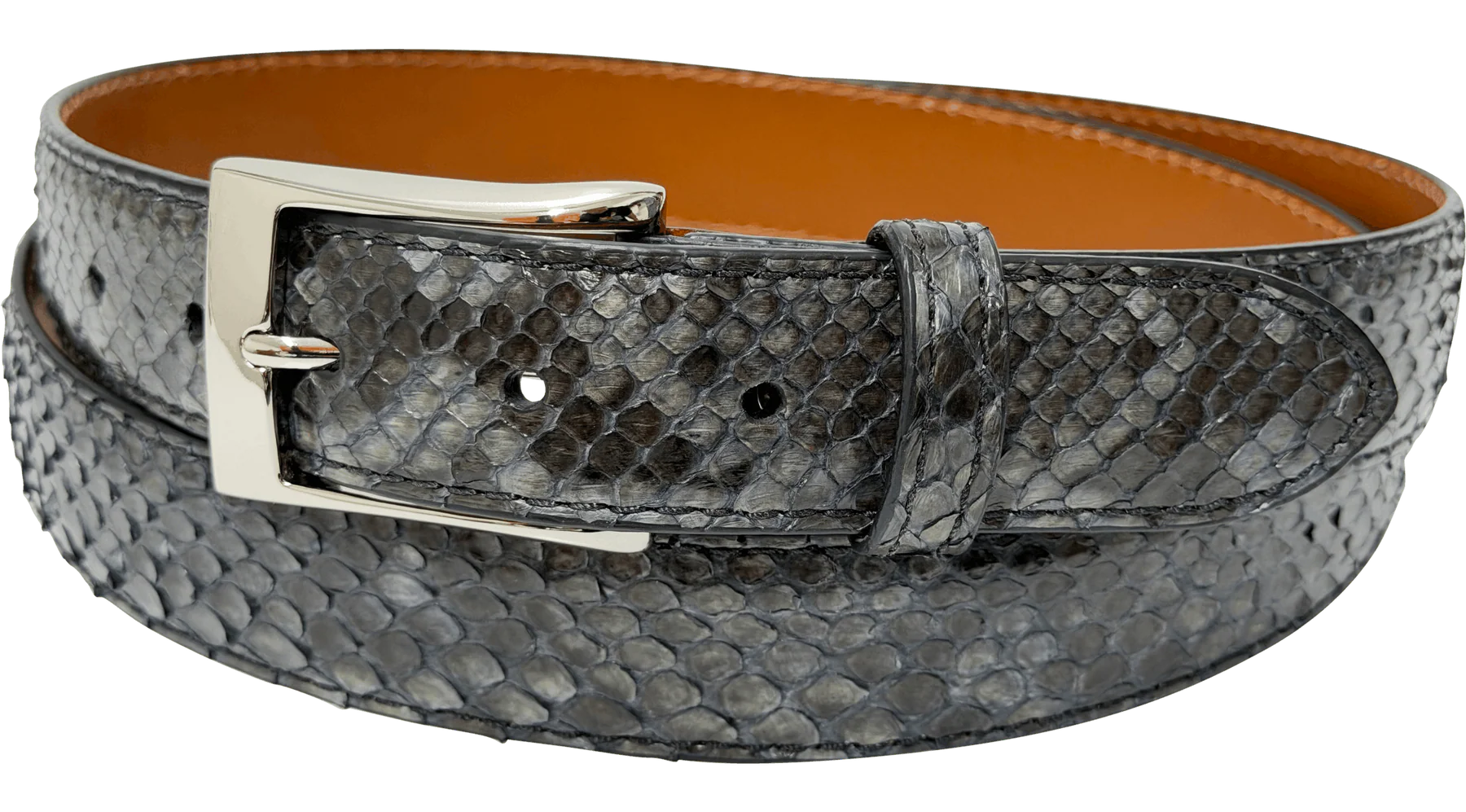 Gray Python Snake Skin Designer High End Leather Belt 1.25" Wide