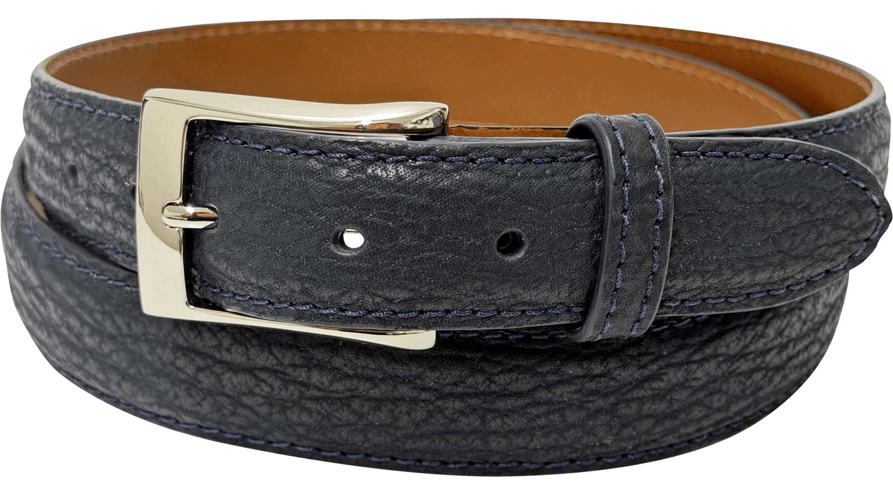 Navy Blue Shark Skin Designer High End Leather Belt 1.25" Wide