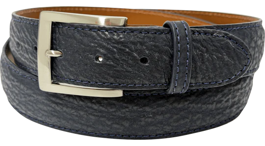Navy Blue Shark Skin Designer High End Leather Belt 1.50" Wide