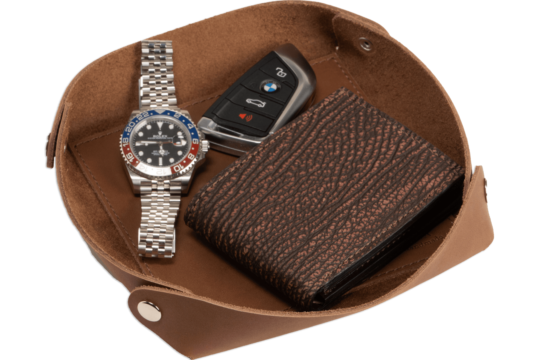 Taos Brown Leather Travel Valet Storage Tray Folds Flat